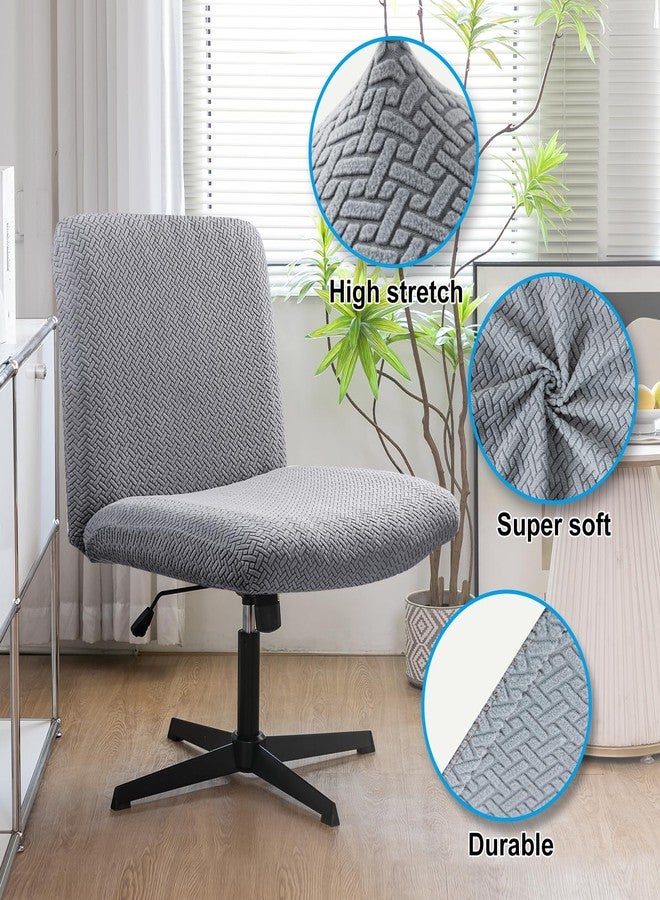 Iauddy Armless Criss Cross Office Desk Chair Cover Slipcover,Accent Mid Back Wide Swivel Task Vanity Slipper Chair Protector Stretch Removable Without Arms for Accent Chair(Grey/Jacquard) - Image 3